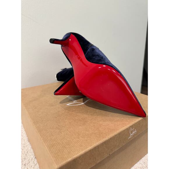 Christian Louboutin So Apostropha 80 Velvet Ankle Boots Marine Blue Size 38.5 - Picture 3 of 8
